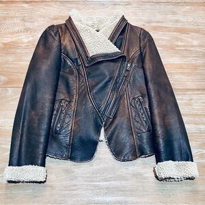 My Tribe Brown Leather Jacket, Asymmetrical/Diagonal Zipper & Pockets, Large